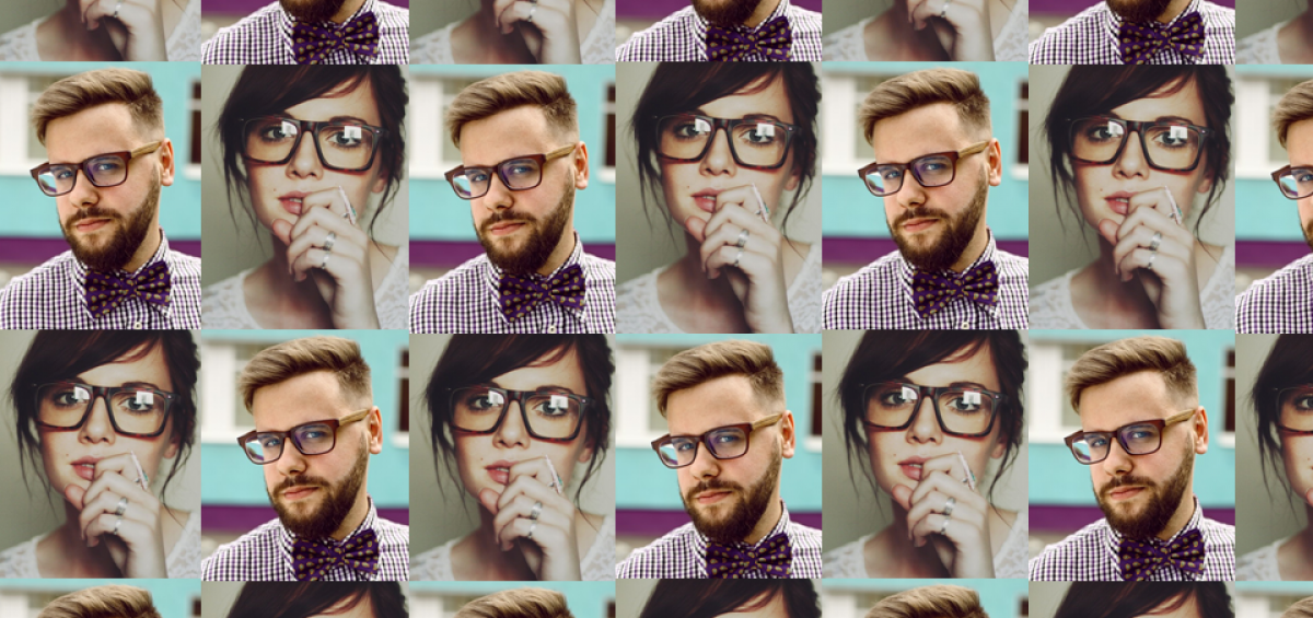 secuencia de fotos de tamaño carnet de una chica hipster y un chico hipster