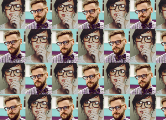 secuencia de fotos de tamaño carnet de una chica hipster y un chico hipster